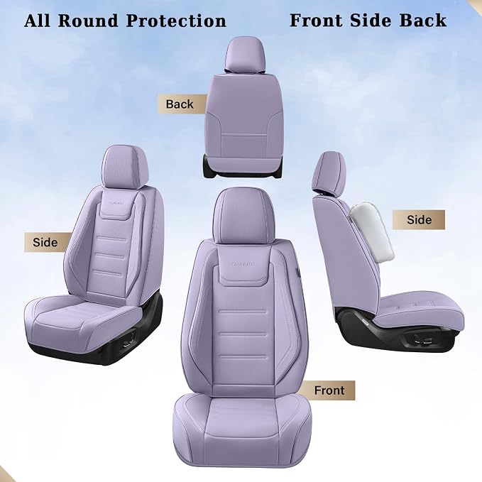 Coverado Car Seat Covers Full Set, Seat Covers for Cars, Car Seat Protector Waterproof, Leather Cushion, Universal Car Interior Covers Seat Protectors for Most Cars Purple