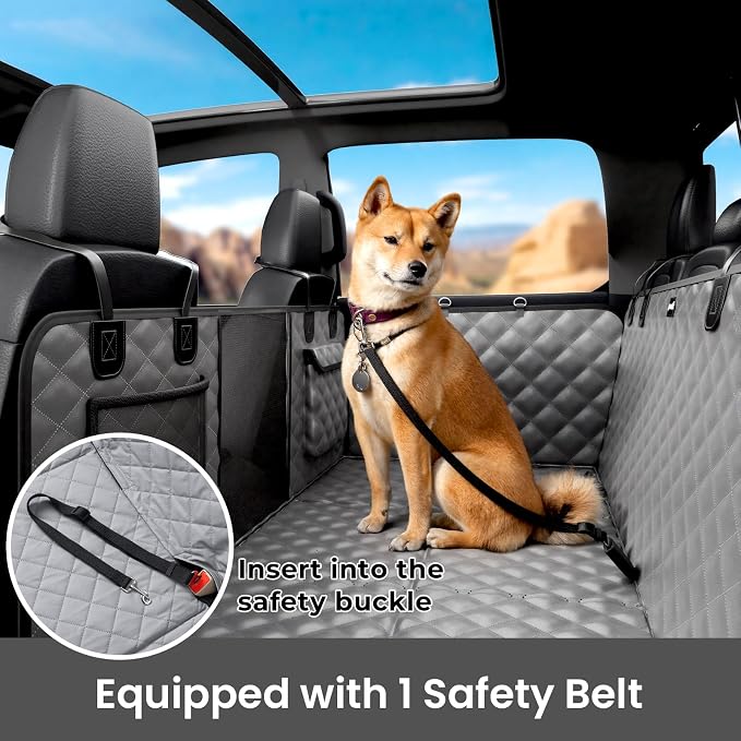 Pecute Back Seat Extender for Dogs 57 * 28.7 in, Upgraded Sofa Leather Dog Car Seat Cover for Back Seat, Foldable in the Car, Hard PVC Panels Bottom Support to 330 lbs, for Full Size Truck/SUV