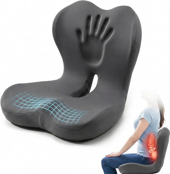 Car Seat Cushion with Back Support for Driving, Ergonomic Support Relief Pad for Auto/Truck/Office, Hollow Ventilation, Anti-Slip Driver Seat Cushion, Washable Cover, 18.1"x17"(Grey)