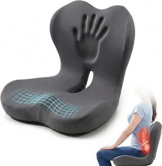 Car Seat Cushion with Back Support for Driving, Ergonomic Support Relief Pad for Auto/Truck/Office, Hollow Ventilation, Anti-Slip Driver Seat Cushion, Washable Cover, 18.1"x17"(Grey)