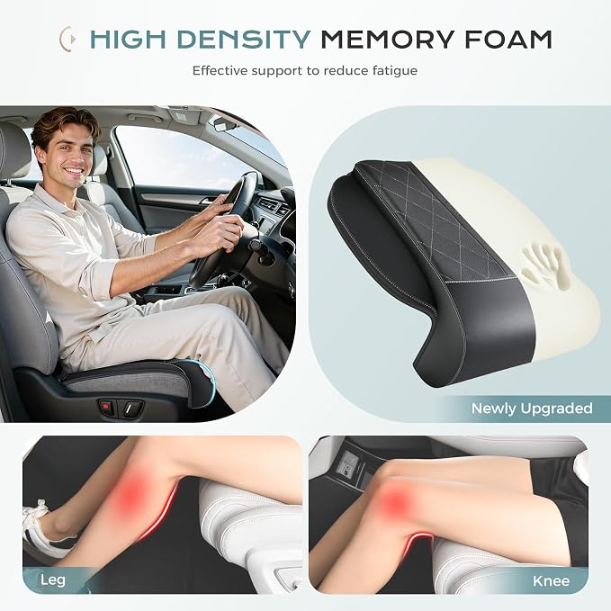 Coverado Car Seat Extender Leg Support, Leather Leg Extension Pad Car Seat Cushions, Waterproof Leg Extender Cushion for Long Driving, Car Leg Support Pad Universal Fit for Diver Seat (Update, Black)