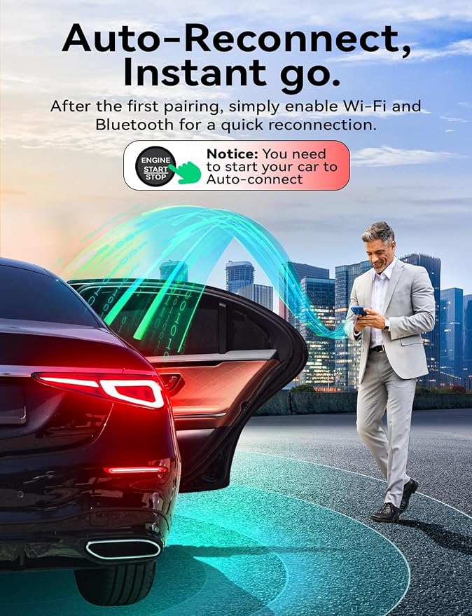 Wireless Carplay & Android Auto Adapter, Metal Design Mini & Stable 2-in-1 Dongle, Convert Vehicle's Wired CarPlay/AA to Wireless, for iOS 10+/Android 11+ & Cars from 2016