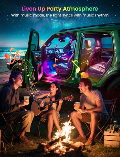 Car LED Lights Interior, Dream Color RGB-IC Interior Car Lights with App & Remote Control Music Sync Color Changing USB Under Dash LED Lights for Jeeps Trucks SUVs, DC 5V