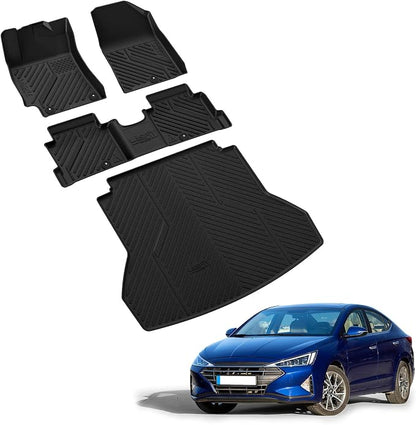 LASFIT Floor Mats & Cargo Mat for Hyundai Elantra 2020 2019 2018 2017, All Weather TPE Car Mats Custom Fit Floor Liners for Elantra 2017-2020, 1st and 2nd Rows & Trunk Mat, Black