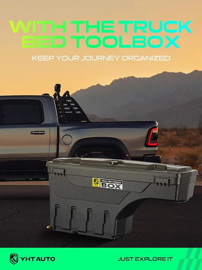 YHTAUTO Truck Bed Storage Tool Box Lockable Compatible with 2019-2025 Ram 1500, Driver Side, Not Fit Classic Model, Will Not Work with RamBox, Swing Waterproof Wheel Well Toolbox
