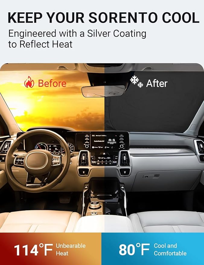 Proadsy Windshield Sun Shade for Kia Sorento 2021-2025 2026 4-Layer Foldable Front Sunshade Protector Sun Visor Blocks UV Rays Keep Car Cooler