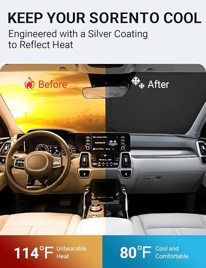Proadsy Windshield Sun Shade for Kia Sorento 2021-2025 2026 4-Layer Foldable Front Sunshade Protector Sun Visor Blocks UV Rays Keep Car Cooler
