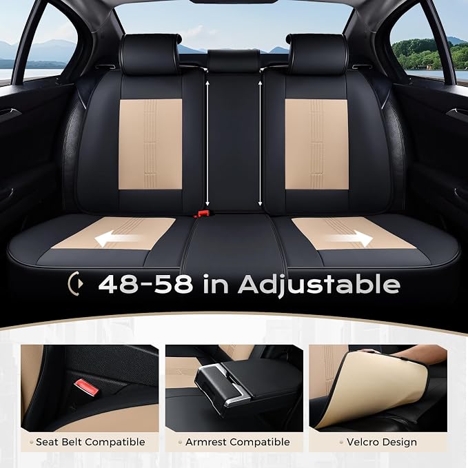 Coverado Car Seat Covers Full Set, Front Seat Covers with Lumbar Support and Back Seat Cover Waterproof Leather Automotive Seat Cover, Universal Car Interior Protectors Cushion for Most Cars
