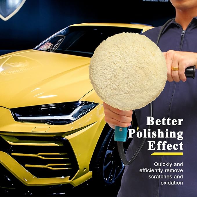 Tallew 8 Pcs 7 Inch Wool Buffing Polishing Pads Hook Loop Cutting Pads with Backing Plate for Car, Boat, Wood, Marble Surface Polishing & Scratch Removal (Original Color)