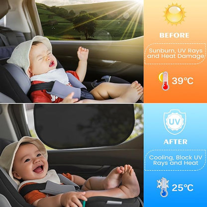 Car Window Shades for Baby (4 Pack), 19.6 x 12 Sun Shades for Side Windows, Foldable Car Shades for Child, Adsorption Window Covers from Glare and UV Rays
