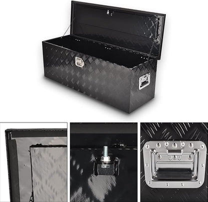 44 Inch Aluminum Truck Bed Tool Box, 5 Bar Tread Truck Tool Box with Lock&Keys, Heavy Duty Waterproof Flatbed tool box for Vans, Trailers, RVS，Trucks, Black(44"x15"x15")