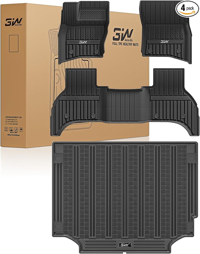 3W Floor Mats&Cargo Liner Fit Land Rover Defender 110 (4 Doors 5 Seat Only) 2020-2025 2026 (Not for Defender 110s/Rubber Flooring), TPE All Weather Custom Fit Floor Liner Full Set, Black