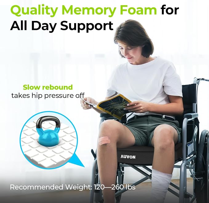 AUVON Cooling Gel Seat Cushion for Long Sitting without Stuffiness, Memory Foam Wheelchair Seat Cushion for Back & Sciatica Relief, Breathable Chair Cushion with Strap for Car, Office, Home, Anti-Slip