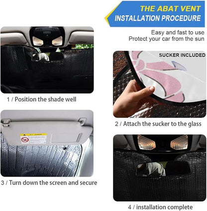 Cars Front Sun Shade Windshield,Foldable Reflective Sun Visor Pink Bows and Hearts White Windshield Sunshade Cover,Blocks UV Ray Sun Protect Interior Keep Cool,55" x 27.6"