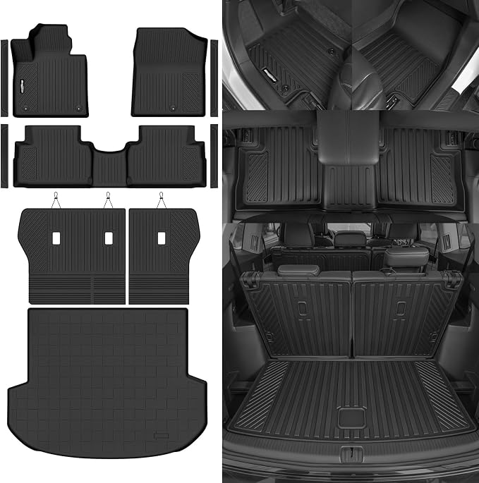 Floor Mats for 2021 2022 2023 Hyundai Santa Fe Gas, Trunk Mat and Backrest Mats & Door Sill Guard All Weather TPE Protector for Hyundai Santa Fe Accessories