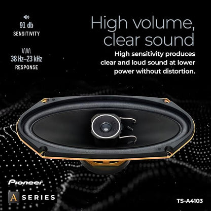PIONEER A-Series TS-A4103 4” x 10” 2-Way Speakers (Pair) – 120W Max, Balanced Sound + Smooth Treble, Enhanced Bass, Great Stock Replacement