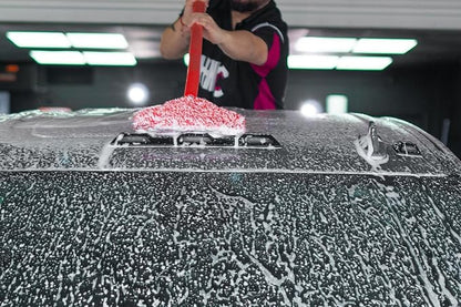 Mitt on a Stick PRO+ | Extendable Car Wash Brush, Mop, Mitt, Sponge | Red with Korean Dragon Microfiber Cover