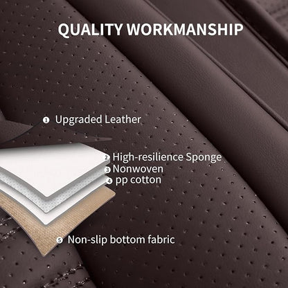 HChengkikz Nappa Leather Car Seat Covers Full Set, Brown Car seat Protector 5 Seats, Waterproof Car Seat Cushion, Universal Automotive Seat Covers Fit for SUV Truck Pick-up Sedan, Front and Rear