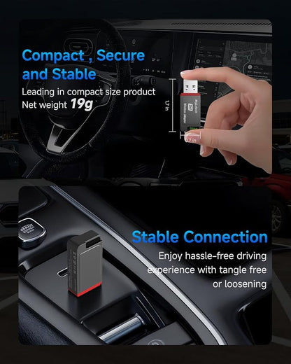 Wireless CarPlay Adapter for iPhone & Android, 2026 Upgraded Wired to Wireless for Apple CarPlay, Mini USB Design Car Play Adapter with Type-C Extension, Plug and Play, Stable Connection & No Latency