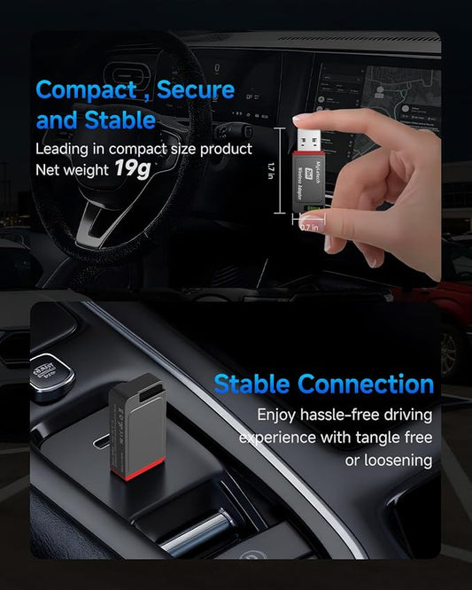 Wireless CarPlay Adapter for iPhone & Android, 2026 Upgraded Wired to Wireless for Apple CarPlay, Mini USB Design Car Play Adapter with Type-C Extension, Plug and Play, Stable Connection & No Latency