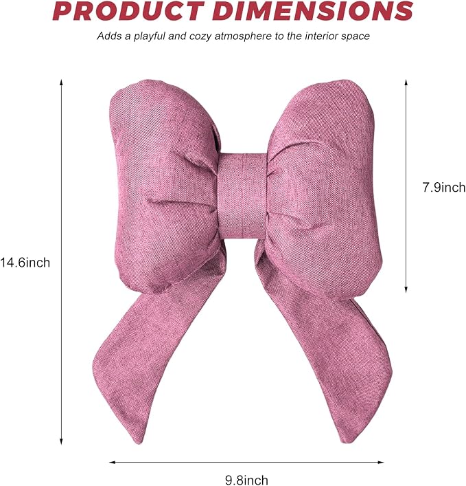 Cute Bow Car Headrest Pillow, Soft Comfortable Bow Auto Seat Pillow with Adjustable Strap, Breathable Ergonomic Neck Support Cushion Bowtie Decoration for Most Vehicles (Pink)