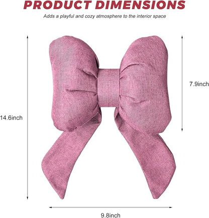 Cute Bow Car Headrest Pillow, Soft Comfortable Bow Auto Seat Pillow with Adjustable Strap, Breathable Ergonomic Neck Support Cushion Bowtie Decoration for Most Vehicles (Pink)