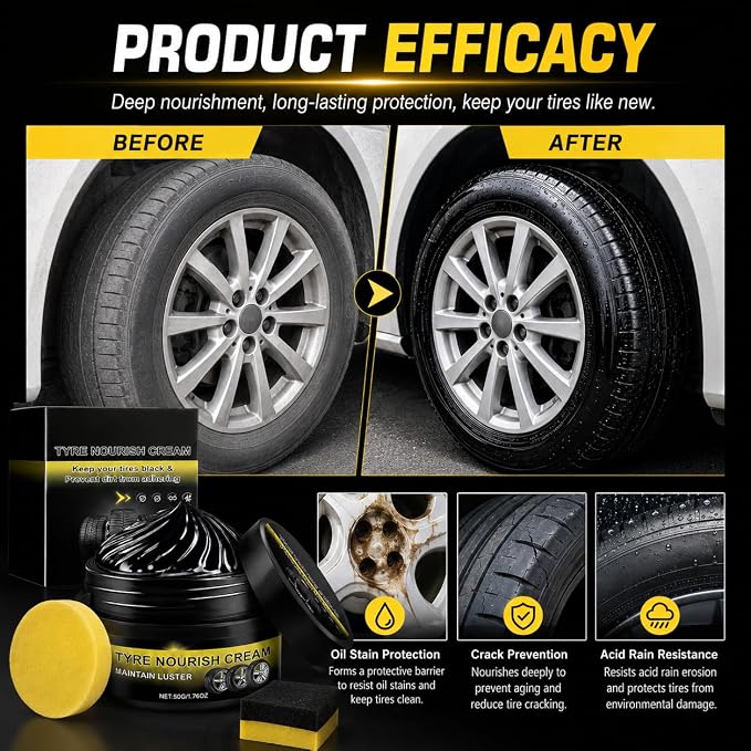 Tyre Nourish Cream, Advanced Tire Wax Black for Ultimate Wheel Shine, Long-Lasting Ceramic Tire Coating, Waterproof and UV Protection Tire Polish Paste for Cars, Trucks and Motorcycles