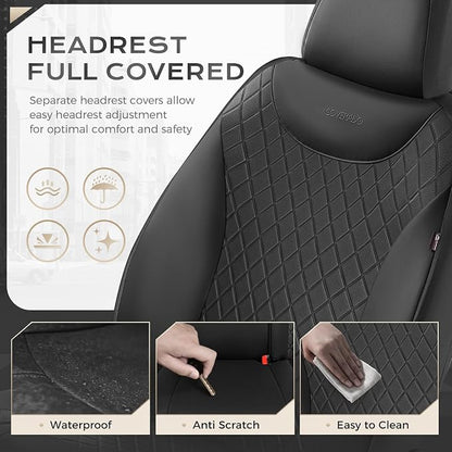 Coverado Front Seat Covers, Black Leather Car Seat Covers 2-Pack, Waterproof Car Seat Protectors, Automotive Seat Covers, Driver Seat Covers Universal Car Seat Cushions Fit for Most Sedan, SUV, Truck