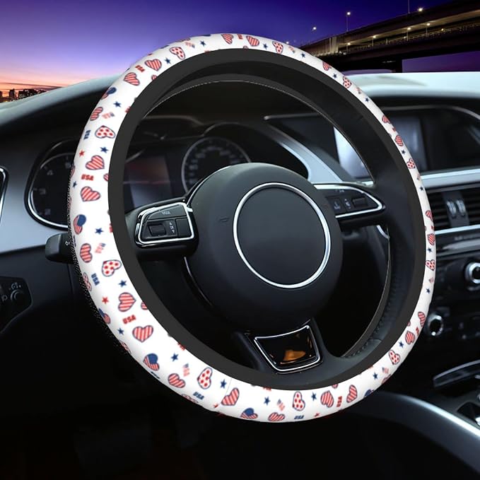 4th of July American Flag Steering Wheel Covers Universal 15 Inch Non Slip Neoprene Car Steering Wheel Protector Covers for Men Women
