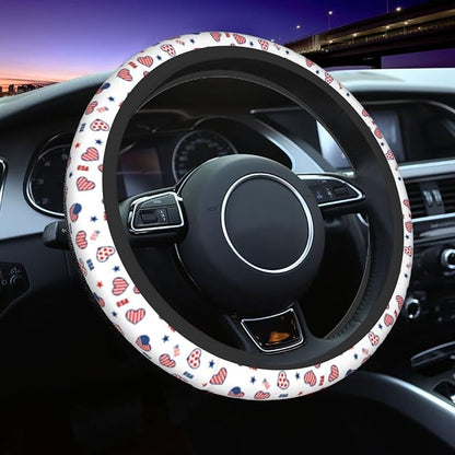 4th of July American Flag Steering Wheel Covers Universal 15 Inch Non Slip Neoprene Car Steering Wheel Protector Covers for Men Women