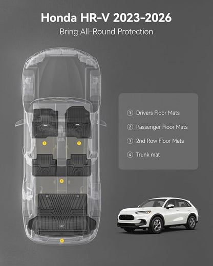 3W Floor Mats & Cargo Liner Fit for Honda HR-V 2023-2026 & Acura ADX 2025 2026, Honda HRV Accessories TPE Custom Fit Floor Liner and Cargo Liner Mat (Include Hybrid) (Not fit Premium Audio System)