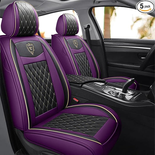 SanQing Car Seat Covers Full Set, Super Luxurious Heavy Universal Duty Waterproof Leather Automotive Vehicle Cover for Cars SUV Pick-up Truck, Non-Slip Seat Purple Car Accessories(Full Set/Purple)
