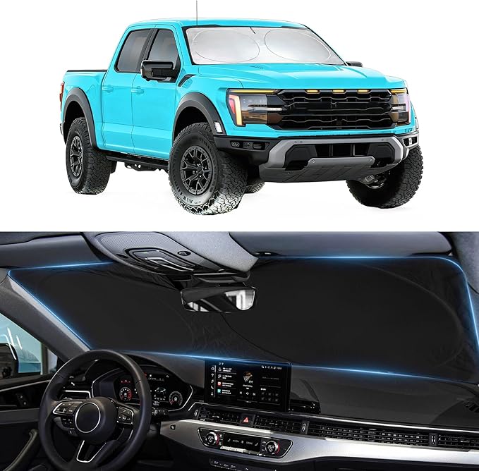 Sun Shade for F150 Windshield Sunshade for 2021-2024 2025 2026 Ford F-150 Lariat, King Ranch, Platinum, XL XLT Limited Raptor Front Window Cover Shield Visor Protector Keep Interior Cool