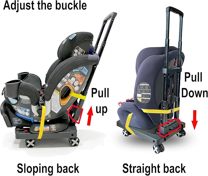 Car Seat Dolly for Airport - CarSeat Roller Cart Wheels for Airplane - Car Seat Travel Cart Carrier with Straps Foldable Luggage Trolley Folding Hand Truck (Yellow)