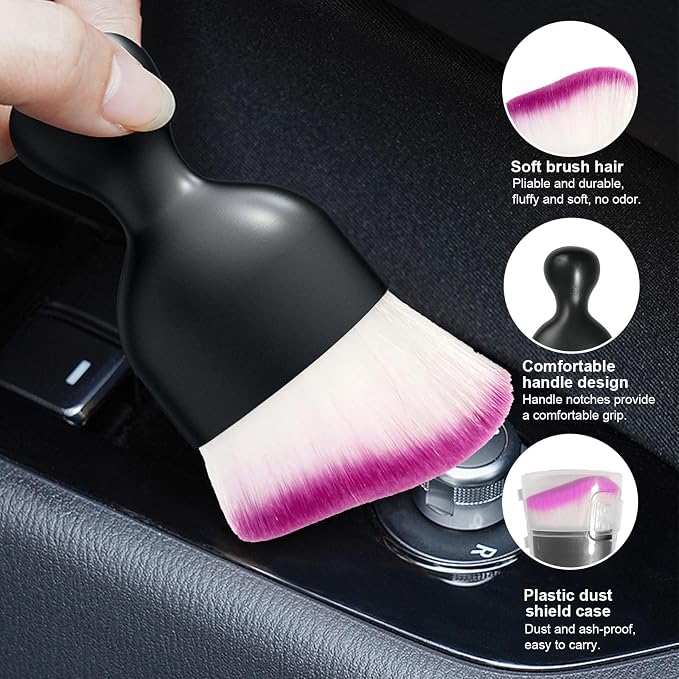 Ziciner 2 PCS Car Detailing Brush, Curved Soft Bristles Auto Removal Dust Collectors, Universal Vehicle Dashboard, Air Conditioner Vents etc Interior Cleaning Tool Accessories (Purple)