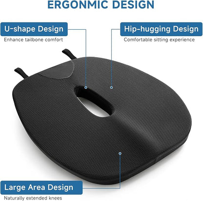 Car Seat Cushion - Butt Pillow Memory Foam Cushion for Office Chair, Car Seat, Airplane, Bleacher, Wheelchair - Hip, Tailbone, Coccyx, Sciatica Pain Relief Car Travel Essentials (Black 02)