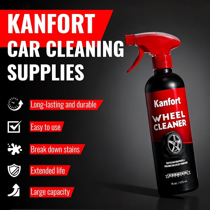 Wheel and Tire Cleaner Spray, Car Cleaning Supplies for Brake Dust, Grime & Rust Removal, Car Wash Wheel and Rim Cleaner for Alloy, Metal & Rubber, Quick Dry, No Residue