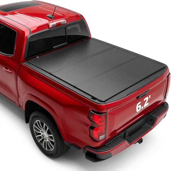 BDFHYK Hard Tri Fold Tonneau Cover for Chevy Colorado GMC Canyon 2015-2026 6.2 FT Long Bed, Waterproof Hard Folding Truck Bed Cover with Anti-Theft Lock, Easy Install for Camping and Work Trucks