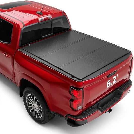 BDFHYK Hard Tri Fold Tonneau Cover for Chevy Colorado GMC Canyon 2015-2026 6.2 FT Long Bed, Waterproof Hard Folding Truck Bed Cover with Anti-Theft Lock, Easy Install for Camping and Work Trucks