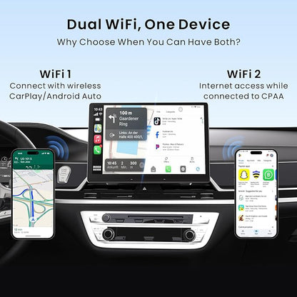 Wireless CarPlay & Android Auto Adapter, 4GB+32GB Magic AI Box | Newly Upgraded AI Assistant, Dual-WiFi Stability, Video & Music Apps, Compatible with Wired Factory CarPlay and Android Auto