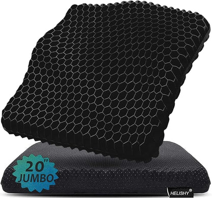 20" Gel Seat Cushion for Long Sitting Pressure Relief(Jumbo&Thick) - Wheelchair Cushion for Pressure Sores - Back, Sciatica & Tailbone Pain Relief Cushion- Non-Slip Butt Pillow for Office, Home, Car