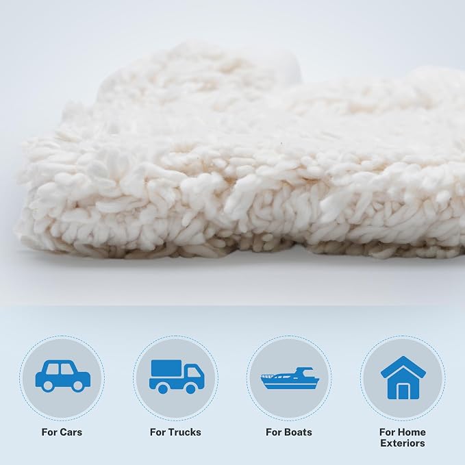 S.M. Arnold Snow White Professional Heavy-Duty Chenille Wash Mitt 8" x 11" - Ultra-Soft, Absorbent, Scratch-Free Car Wash Glove with Cuff, Ideal for Auto Detailing, Car Care, and Home Cleaning