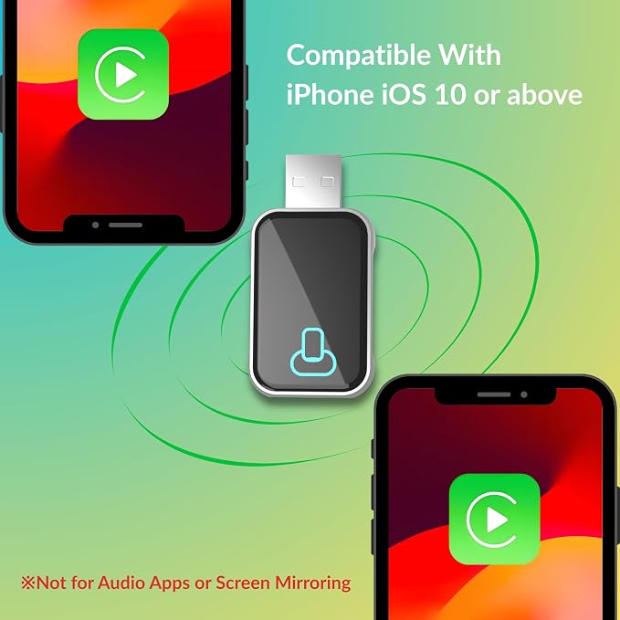 Wireless CarPlay Adapter for iPhone, Aluminum Cooling Carplay Receiver | Aluminum metal fast cooling, anti-interference stable connection, no lag audio, instant auto reconnect