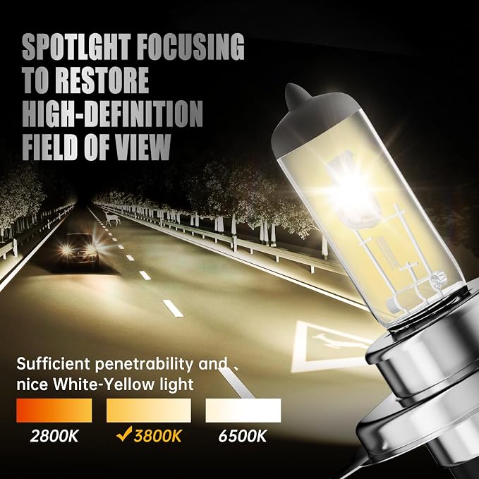 9003/H4 Halogen Headlight Bulb,3800K, 4000 Lumens,12V 55W Standard Halogen Light Bulb,Head Light Bulbs for Car,High Brightness Headlight Bulb,Headlight Bulbs High and Low Beam,Pack of 2