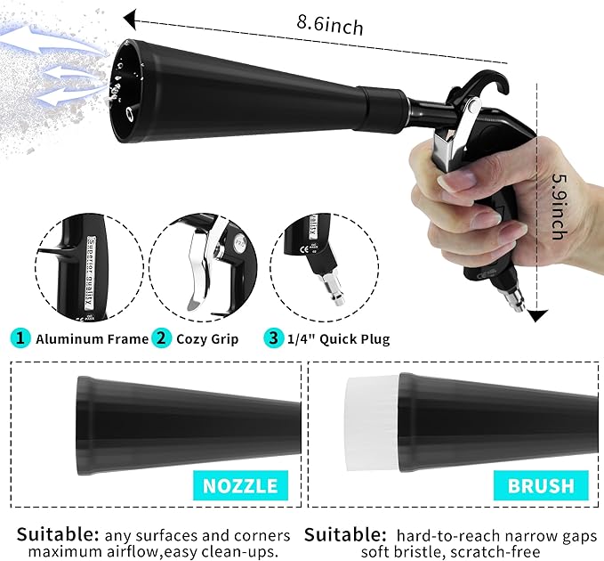 GOCCIDA Car Dry Cleaning Gun,Tornado Air Gun,High Pressure Air Blow Gun,Fast Interior Dryer Car Detailing Kit,Vortex Air Cleaning Tool for Car Detailing(2 Set Nozzle)