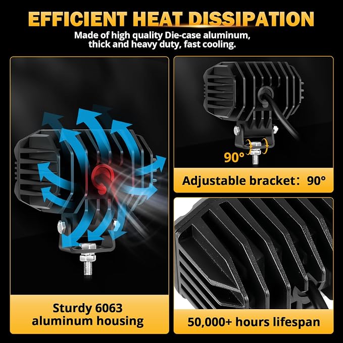Auxbeam 4in 60W LED Pod Light for Truck, Super Bright Spot Beam 2Pcs Cube Offroad Light Bar for ATV UTV SUV Boat Jeep