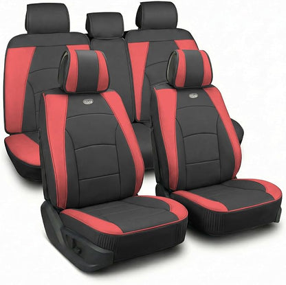FH Group Ultra Comfort Highest Grade Faux Leather Full Set Cushion Pads Car Seat Covers for Front and Rear– Universal Fit for Cars Trucks & SUVs (Burgundy/Black)