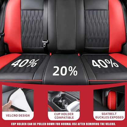Car Seat Covers , Luxury Breathable Waterproof Faux Leatherette Car Seat Covers Cushion Protectors with Lumbar Support, Car Seat Cushion, Universal Fit Most Cars (Black-Red, Full Set - 5 Seats)