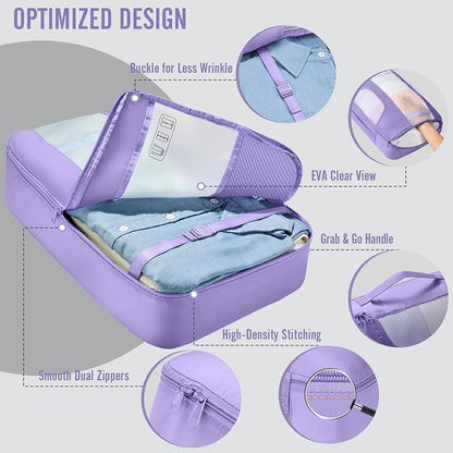 Veken 10 Set Packing Cubes for Travel Essentials,Anti-Wrinkle Buckled Suitcase Organizer for Shoe & Toiletry Bag,Carry On Luggage Bag with 99+ Count Mesh Holes for Airplane & College Dorm Accessories