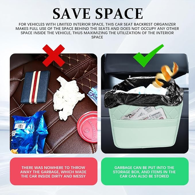Car Seat Back Organizer, Car Organizers and Storage, Leather Multipurpose Vehicle Backseat Storage Pocket, Auto Interior Accessories Waterproof Hanging Bag for SUV Sedan Truck (Green)